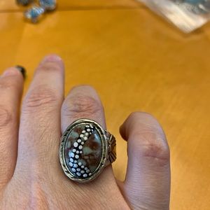 Hand painted large silver n turquoise colored ring